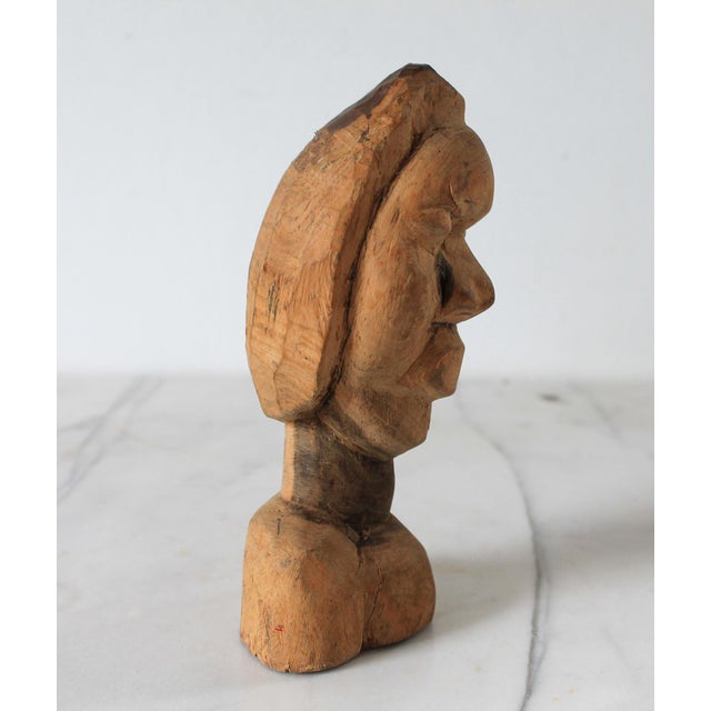 Brown Vintage Hand Carved African Wood Bust For Sale - Image 8 of 11