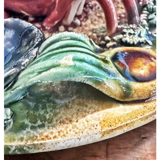 1970s Ceramic Majolica Crab Plate For Sale - Image 9 of 11