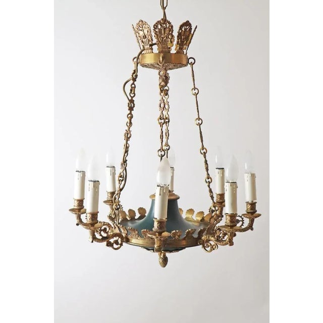 French Empire Gilded 8-Flame Chandelier, 1970s For Sale - Image 11 of 11