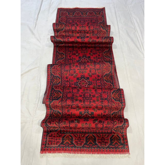 Textile Red and Navy Tribal Geometric Runner Rug, 2'9" X 15'6" For Sale - Image 7 of 17