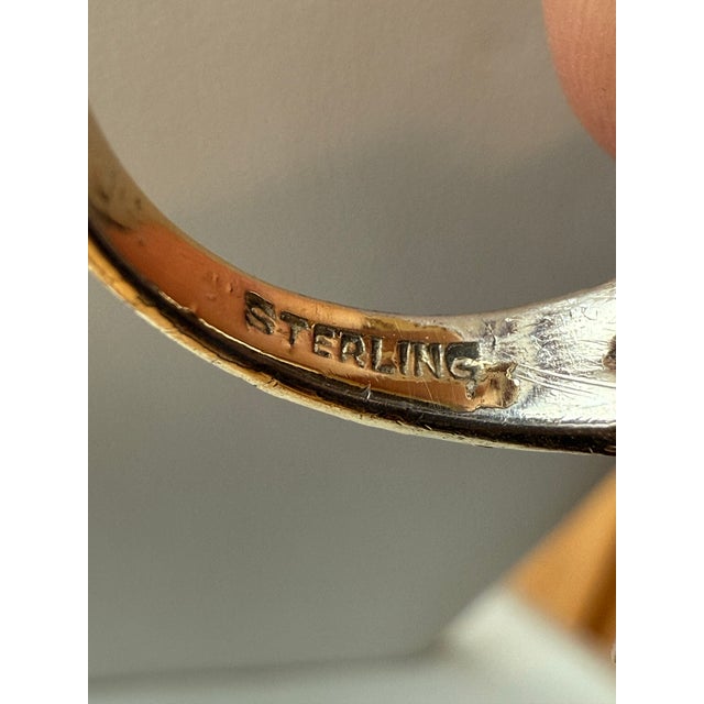 1970s Brutalist Sterling Panetta Faux Jade Ring For Sale - Image 5 of 9