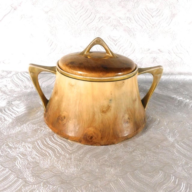 Mid-Century Modern Royal Munich Zeh Scherzer Wood Look Porcelain Biscuit Jar For Sale - Image 3 of 12