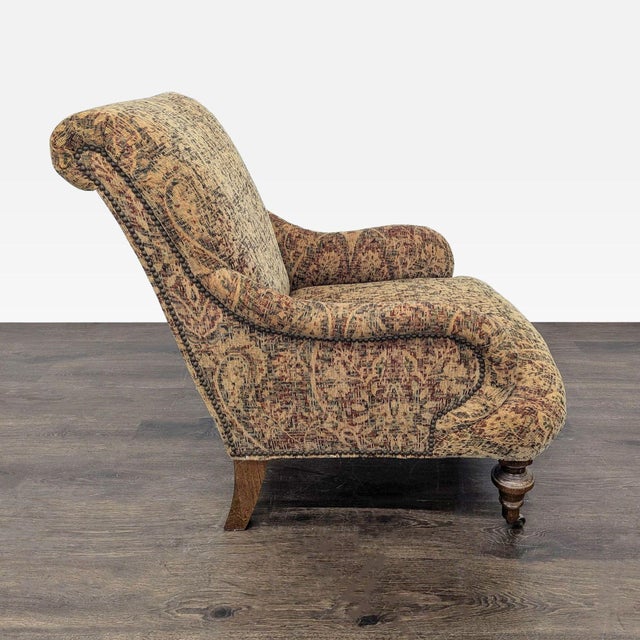 2010s Lee Industries Patterned Lounge Chair With Wooden Legs For Sale - Image 5 of 9