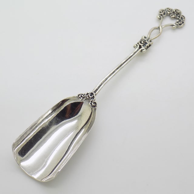 Italian Vintage Italian Handmade Genuine Silver Sugar Spoon With Flower Design, Made in Tuscany (Arezzo) For Sale - Image 3 of 9