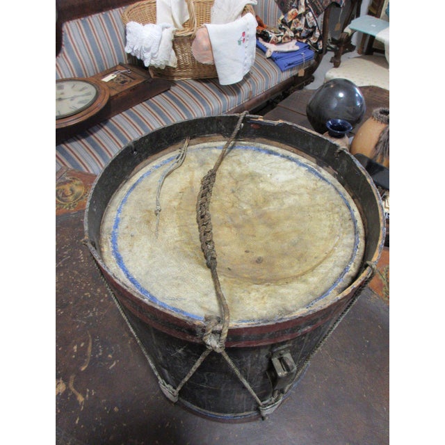 Antique Civil War Era Painted Wood Drum With Rope Tension and Leather Ears For Sale - Image 6 of 6