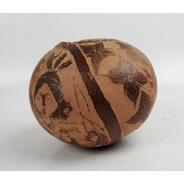 Rustic Vintage Folk Art Hand Carved Gourd Bowl For Sale - Image 3 of 8