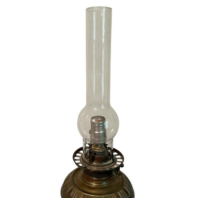 Mid 19th Century Antique Late 19th Century Bradley Hubbard Hand Painted Opaline Converted Oil Lamp For Sale - Image 5 of 10