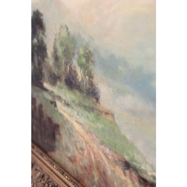 Large Antique Landscape Oil Painting in an Ornate Gold Frame From the 19th Century For Sale - Image 9 of 16