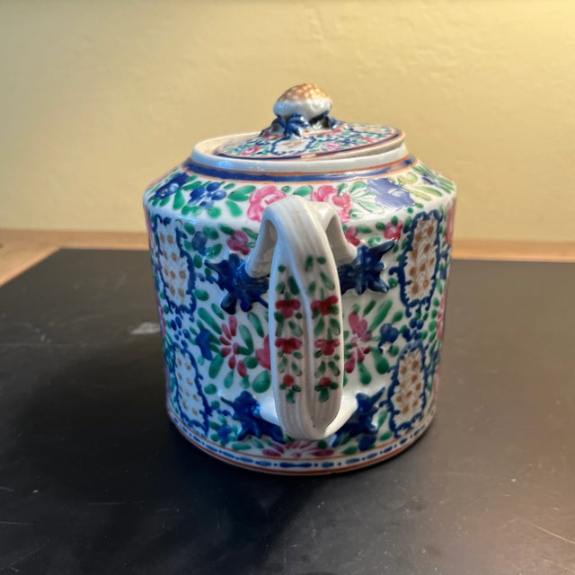 Ceramic Vintage Famille Rose Chinese Teapot For Sale - Image 7 of 9