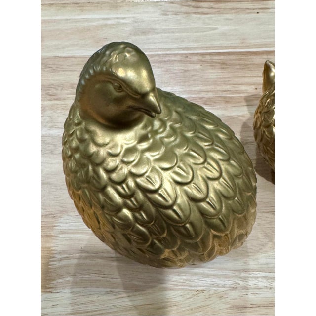 Vintage Japanese Kutani Gold Ceramic Quail Figurine Mid Century Japan MCM, Set of 2 For Sale - Image 4 of 11