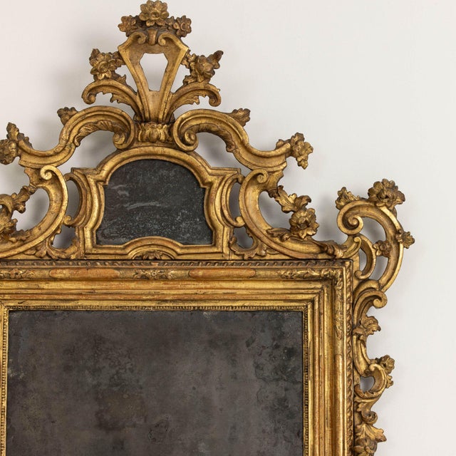 18th Century Italian Baroque Mirror in Original Giltwood With Original Mirror Plates, Venice For Sale In Wichita - Image 6 of 12