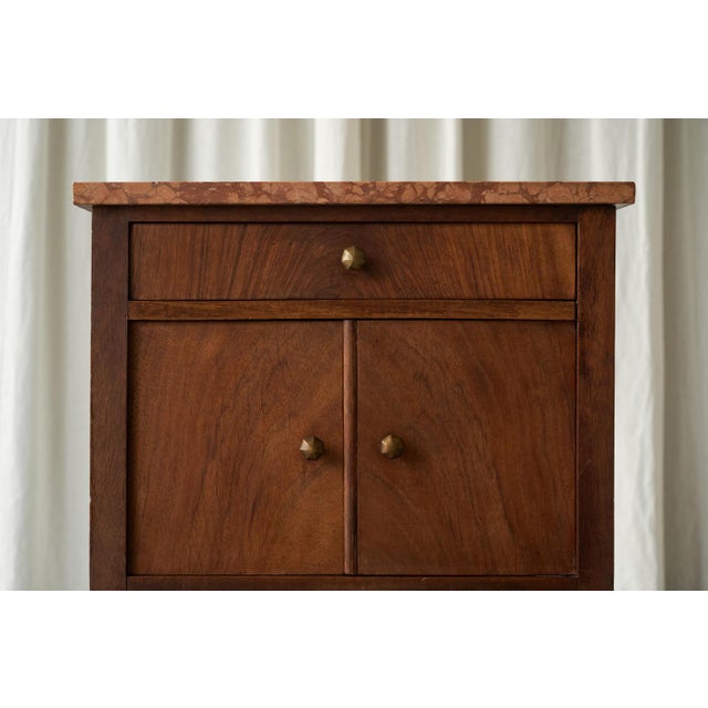 Side Cabinet in Walnut and Red Marble, 1940s For Sale - Image 12 of 14