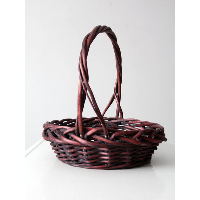 Vintage Burgundy Woven Basket For Sale - Image 4 of 6