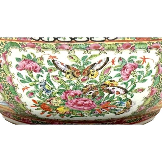 Chinese Export Porcelain Rose Medallion Large Punch Bowl For Sale - Image 9 of 11