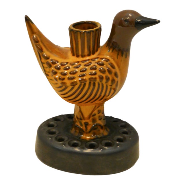 Mid-Century j.c. Seagraves Pottery Bird Flower Holder and Candlestick For Sale