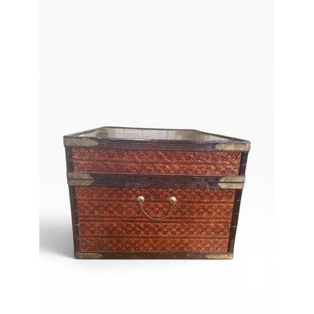 Handmade Attributed Maitland-Smith Chinoiserie Bamboo Trunk Chest With Hand-Painted Panels For Sale - Image 9 of 12