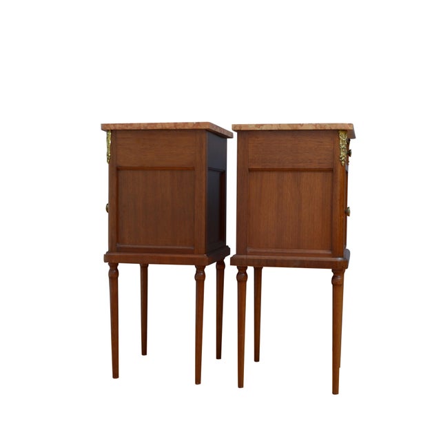 Antique French Mahogany Bedside Cabinets with Marble Tops, 1900, Set of 2 For Sale - Image 9 of 16