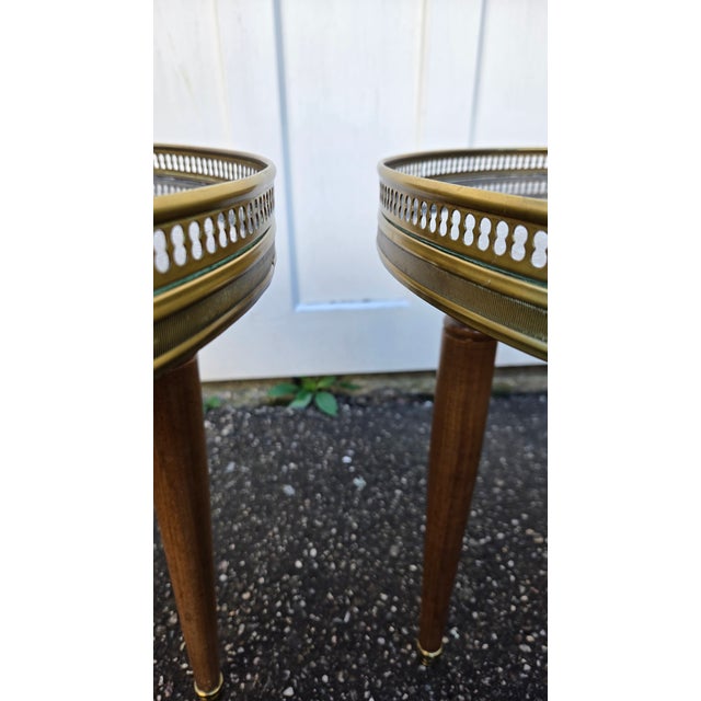 Vintage French Louis XVI–Style Marble-Top Side Tables With Pierced Brass Galleries — A Pair For Sale - Image 9 of 18