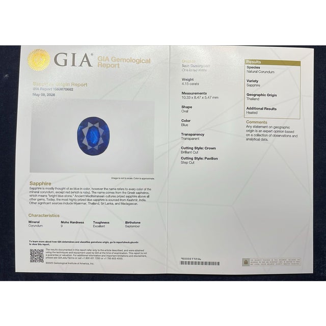 Gia Certified 4.15 Carat Oval Thai Sapphire & Diamond in Platinum Vintage Ring, Size 7 For Sale - Image 10 of 10
