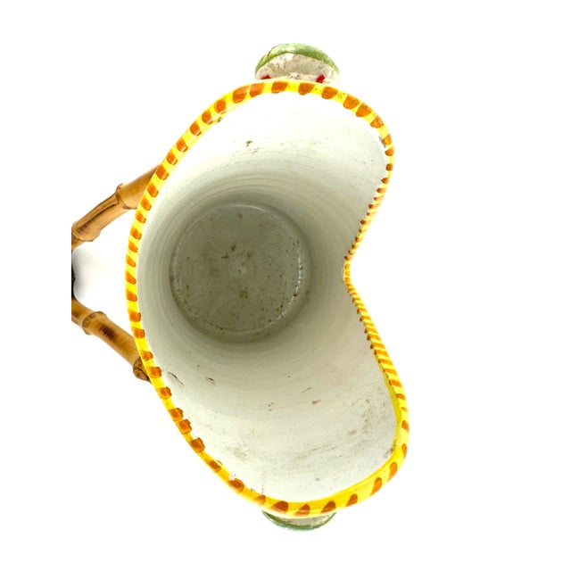 1960s Hand-Painted Italian Ceramic Vase With Bamboo Handle For Sale - Image 11 of 15