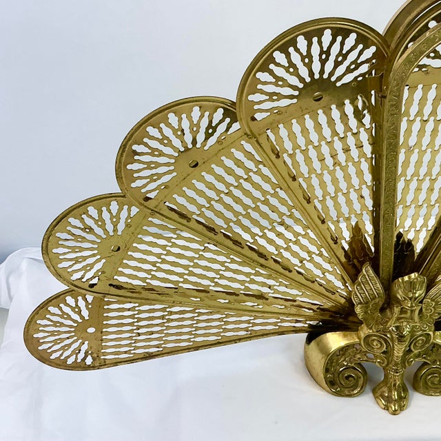 1920s 1920s Antique French Edwardian Brass Gargoyle Peacock Fireplace Screen For Sale - Image 5 of 18