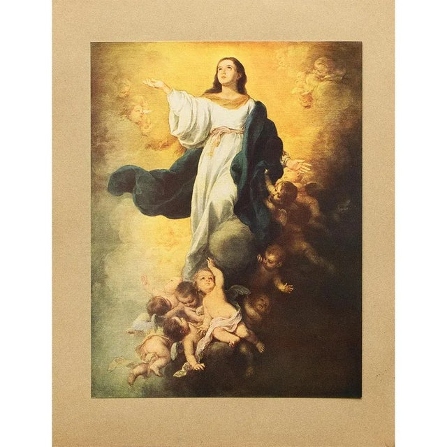 Amber 1900s After Bartolomé Esteban Murillo, "The Assumption" Antique Full-Color Print For Sale - Image 8 of 8
