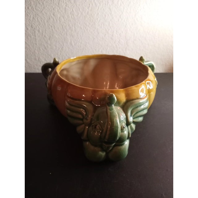 Vintage Majolica Green Glazed Baby Elephant Planter For Sale In Dallas - Image 6 of 8
