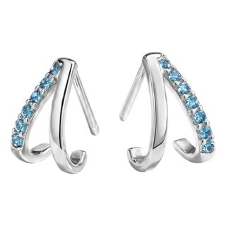 Swiss Blue Topaz Curved Studs, December Birthstone Dainty Studs - A Pair For Sale