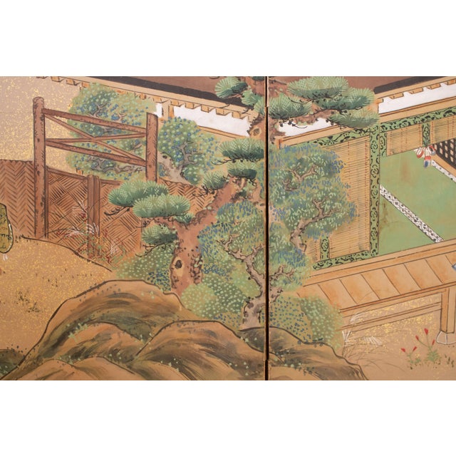 C. 1800s Edo to Meiji Era "The Tale of Genji", Japanese Yamato-E Style Byobu Screen For Sale In Dallas - Image 6 of 18