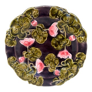 Austrian Majolica Flowers Plate Circa 1900 For Sale