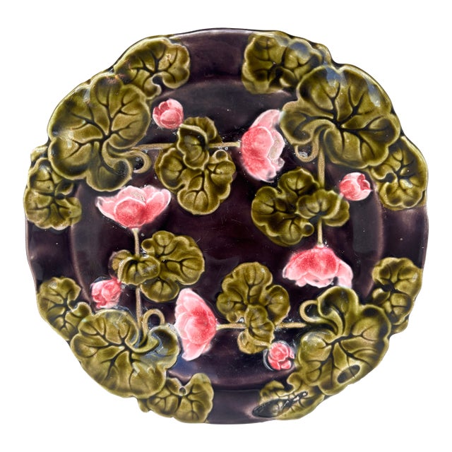 Austrian Majolica Flowers Plate Circa 1900 For Sale