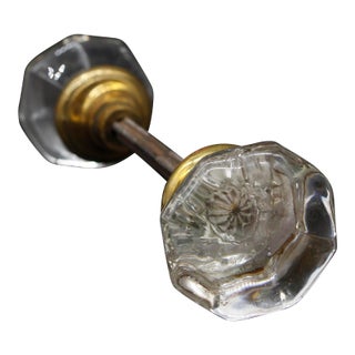 Pair of Vintage Octagon Mini Star Pattern Center Glass Door Knobs For Sale