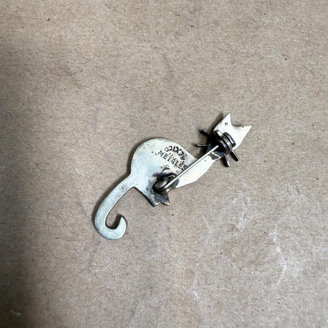 Mid-Century Modern 1950s Mixed Metal Cat Pin Chato Castillo Taxco For Sale - Image 3 of 12