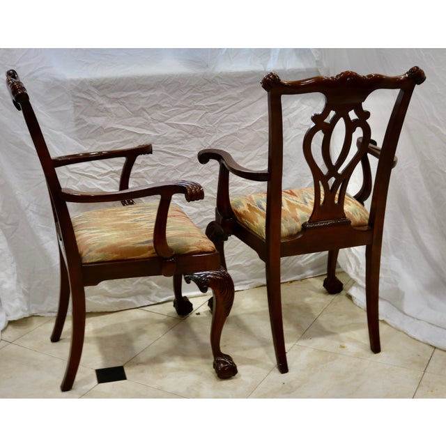 Chippendale Late 20th Century Chippendale Hand Carved Mahogany Dining Chairs -Set of 8 For Sale - Image 3 of 7