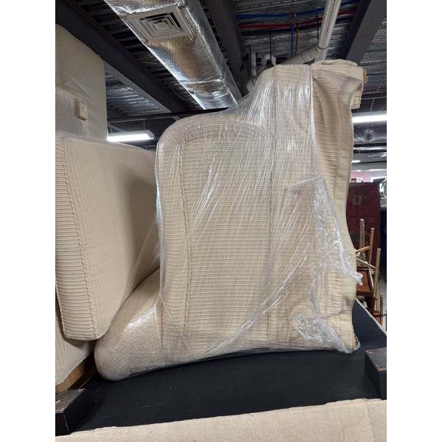 Cream Fully Upholstered and Skirted Cream Loveseat For Sale - Image 8 of 8