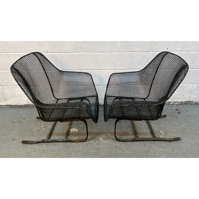 Pair of Vintage Mesh Spring Lounge Chairs Attributed to Russell Woodard For Sale - Image 12 of 16