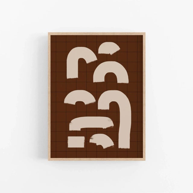 Abstract open edition giclee print. 20"x28" Elegant beige color geometric composition on terracotta brown background....