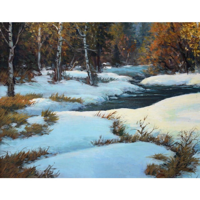 Snowy Creek in Hope Valley - Landscape in Oil on Masonite by Dean Packer For Sale - Image 4 of 9
