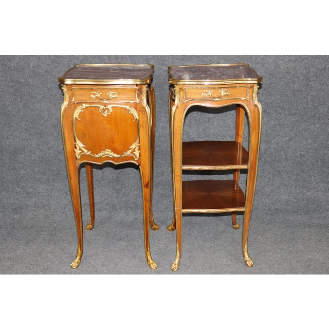 Late 19th Century Pair Dore' Bronze Mounted French Louis XV Night Stands Attr. Joseph Zweiner For Sale - Image 5 of 17