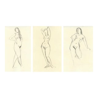 Parisian Chic Nudes - Set of Three Original Figure Sketches For Sale