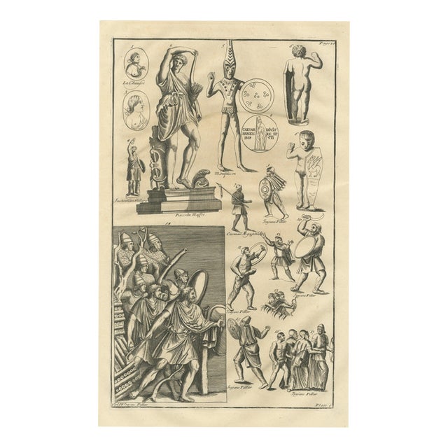 Montfaucon, Archers, Slingers and Barbarian Warriors from Trajans Column, 1722, Engraving For Sale