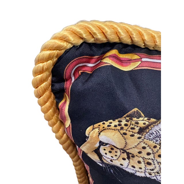 Vintage Salvatore Ferragamo Silk Leopard & Egyptian Motif Pillow For Sale In Charlotte - Image 6 of 8
