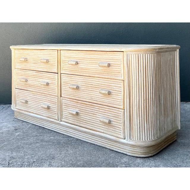 Mid-Century Modern Vintage Washed Pretzel Reed Six-Drawer Dresser For Sale - Image 3 of 12