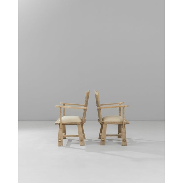 1970s French Carved Oak Armchairs With Upholstered Seats - A Pair For Sale - Image 4 of 18