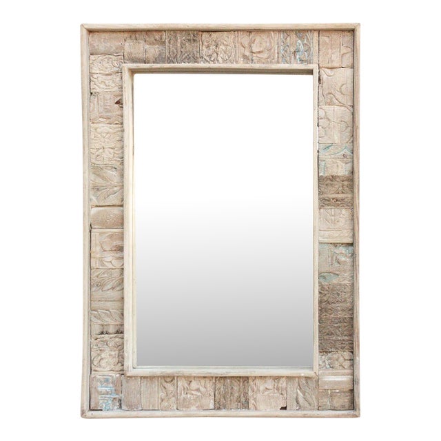 Carved Bleached Wood Tribal Mirror For Sale