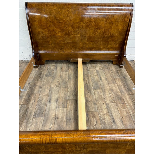 Late 20th Century Vintage Henredon King Size Charles X Empire Style Burled Burl Sleigh Bed For Sale - Image 5 of 10