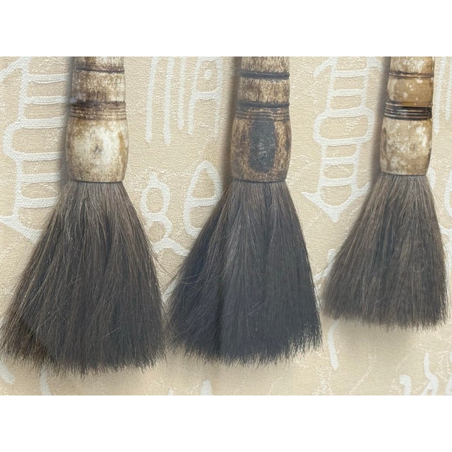 Black Chinese Ox Bone Calligraphy Brush Pen Shadowbox Wall Art For Sale - Image 8 of 12