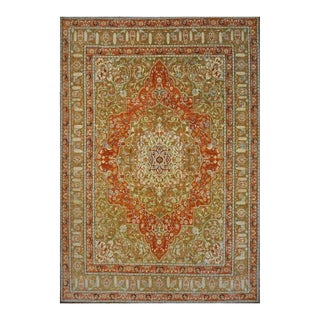 Persian Farahan Wool 10X14 Ivory, Olive & Orange Handmade Area Rug #1143008 For Sale