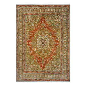 Persian Farahan Wool 10X14 Ivory, Olive & Orange Handmade Area Rug #1143008