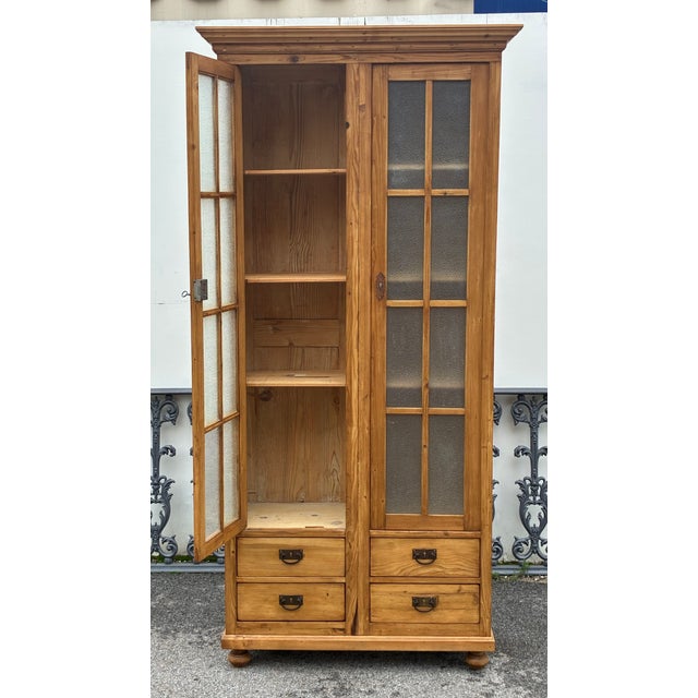 Pine Glazed Bookcase or Storage Cupboard With Four Drawers For Sale - Image 10 of 17